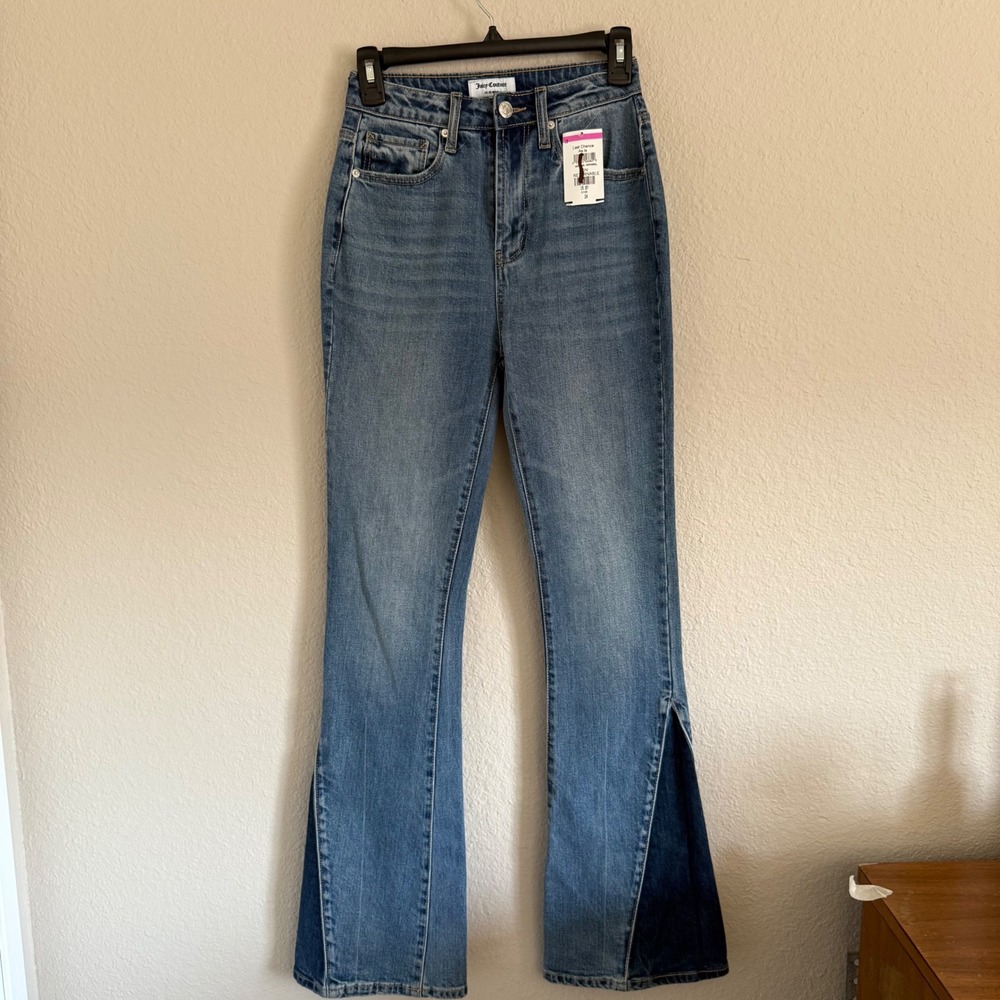 Juicy Couture Size 24 Blue Malibu Flare‎ Jeans High Rise Contrast Denim Festival